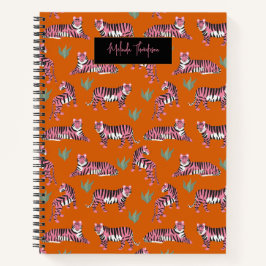 Boho Pink Orange Tiger Animal Pattern   Notizblock