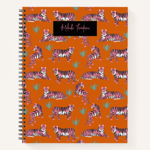 Boho Pink Orange Tiger Tiermuster Notizblock