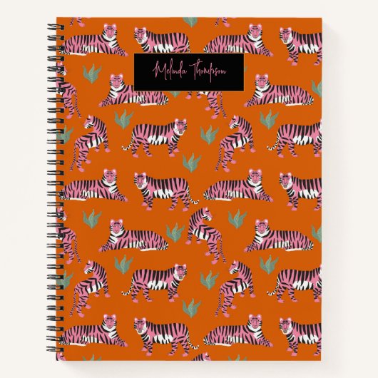 Boho Pink Orange Tiger Tiermuster Notizblock (Vorderseite)
