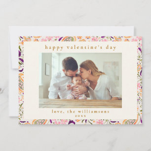 Boho Pink Paisley Floral Foto Valentinstag Feiertagskarte