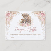 Boho Pink Pampas Floral Highland Kuh Diaper Raffel Begleitkarte (Vorderseite)