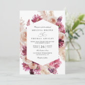 Boho Pink Pampas Gras Blumen QR-Code Hochzeit Einladung (Stehend Vorderseite)