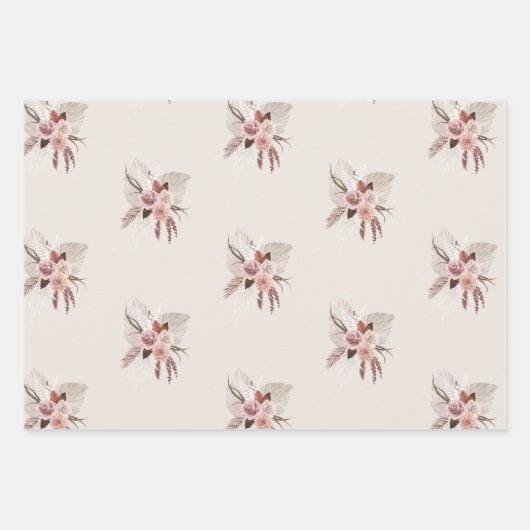 Boho Pink Pampas Gras Getrocknete Blume Geschenkpapier Set (Vorderseite 3)