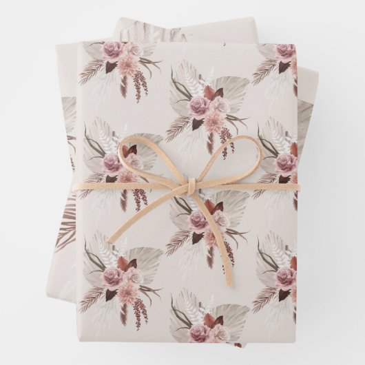 Boho Pink Pampas Gras Getrocknete Blume Geschenkpapier Set (Beispiel)