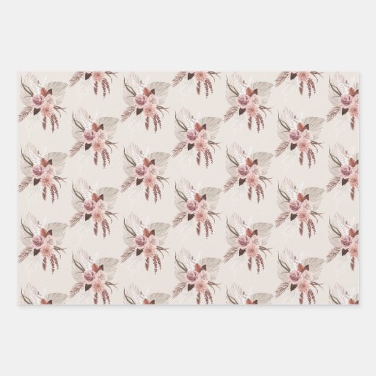 Boho Pink Pampas Gras Getrocknete Blume Geschenkpapier Set (Vorderseite)