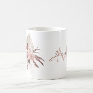 Boho Pink Pampas Gras getrocknete Blumen Monogramm Kaffeetasse