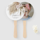 Boho Pink Pampas Grass Birthday Foto Fächer (Vorne und Hinten)