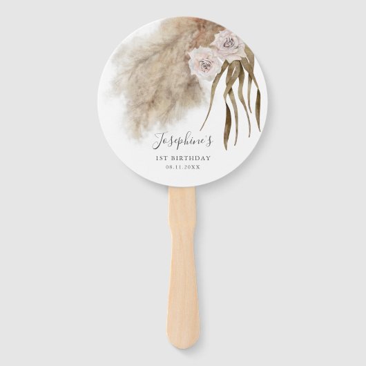 Boho Pink Pampas Grass Birthday Foto Fächer (Vorderseite)