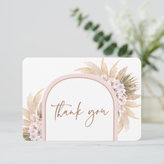 Boho Pink Pampas Grass Dankeschön Karte (Stehend Vorderseite)