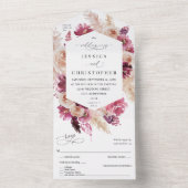Boho Pink Pampas Grass Floral Wedding All In One Einladung (Innen Boden)
