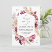 Boho Pink Pampas Grass Floral Wedding Einladung (Stehend Vorderseite)