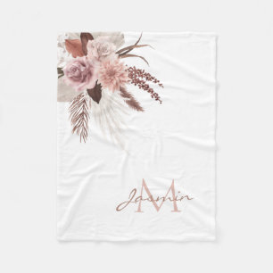 Boho Pink Pampas Grass Getrocknete Blume Monogramm Fleecedecke