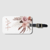 Boho Pink Pampas Grass Getrocknete Blume Monogramm Gepäckanhänger (Vorderseite (Horizontal))