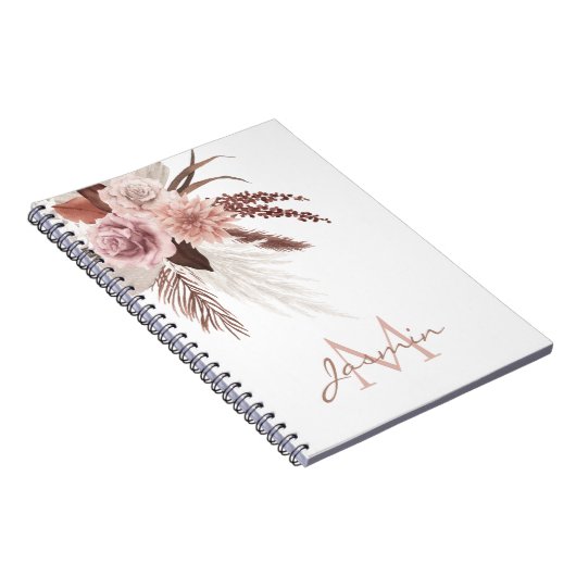 Boho Pink Pampas Grass Getrocknete Blume Monogramm Notizblock (Rechte Seite)