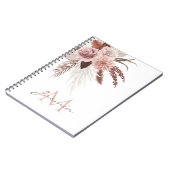 Boho Pink Pampas Grass Getrocknete Blume Monogramm Notizblock (Linke Seite)
