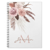 Boho Pink Pampas Grass Getrocknete Blume Monogramm Notizblock (Vorderseite)