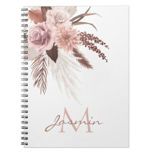Boho Pink Pampas Grass Getrocknete Blume Monogramm Notizblock