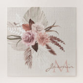 Boho Pink Pampas Grass Getrocknete Blume Monogramm Puzzle (Vertikal)