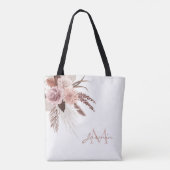 Boho Pink Pampas Grass Getrocknete Blume Monogramm Tasche (Rückseite)