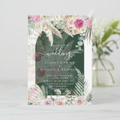 BOHO Pink Pampas Grass Wedding Einladung (Stehend Vorderseite)