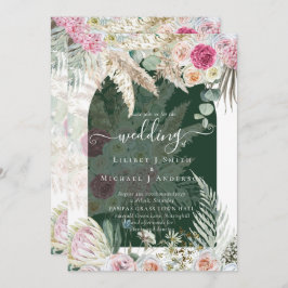 BOHO Pink Pampas Grass Wedding Einladung