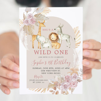 Boho Pink Pampas Grass Wild Einladung zum Geburtst