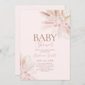 Boho Pink Pampas Kinderdusche Einladung (Vorne/Hinten)