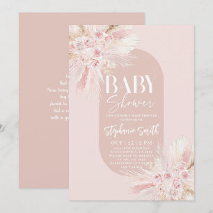 Boho Pink Pampas Kinderdusche Einladung