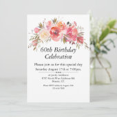 Boho Pink Peach Blumengrün Anpassbar 60. Einladung (Stehend Vorderseite)