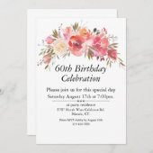 Boho Pink Peach Blumengrün Anpassbar 60. Einladung (Vorne/Hinten)