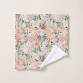 Boho Pink Peach White Floral Eukalyptus Trendy Badhandtuch Set (Waschlappen)
