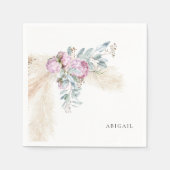 Boho Pink Peonies Custom Brautparty Serviette (Vorderseite)