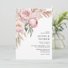 Boho Pink Peonies & Pampas Grass Floral Wedding Einladung