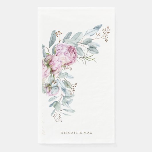 Boho Pink Peonies Personalisiert Wedding Serviette (Vorderseite)