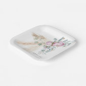 Boho Pink Peonies Personalisiertes Brautparty Pappteller (Gewinkelt)