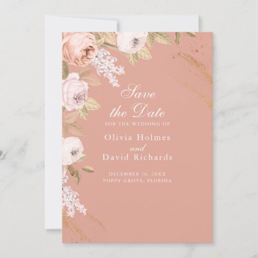 Boho Pink Peonies Save the Date Card (Vorderseite)