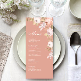 Boho Pink Peonies Wedding Menu Card Menükarte