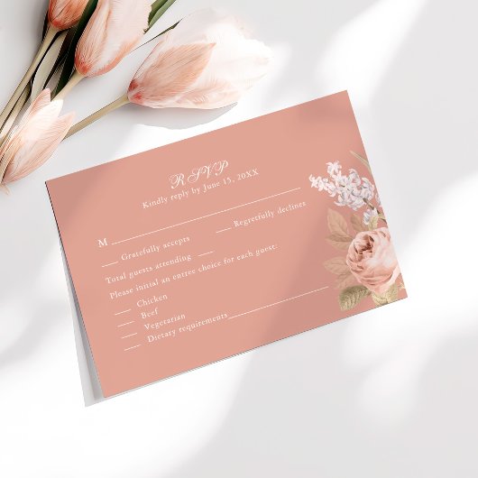 Boho Pink Peonies Wedding RSVP Card Dankeskarte