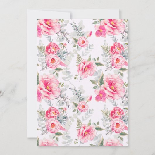 Boho Pink Peonies Wreath Es ist ein Mädchen Baby D Einladung (Rückseite)