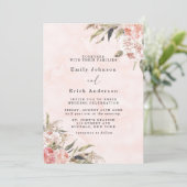 Boho Pink Peony Pampas Grass Wedding Einladung (Stehend Vorderseite)