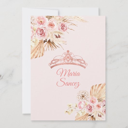 Boho Pink Princess Floral Mexican Quinceañera Einladung (Rückseite)