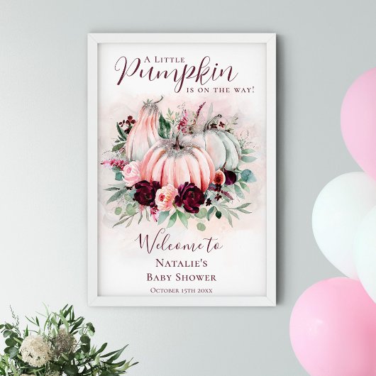 Boho Pink Pumpkin Baby Shower Welcome Sign Poster