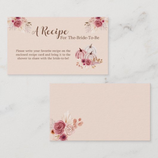 Boho Pink Pumpkin Bridal Recipe Card Insert (Vorne/Hinten)