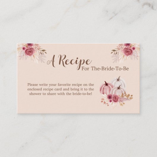 Boho Pink Pumpkin Bridal Recipe Card Insert (Vorderseite)