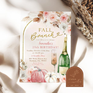 Boho Pink Pumpkin Fall Brunch Geburtstagswein Einladung