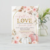Boho Pink Pumpkin Fall in Liebe Brautparty Einladung (Stehend Vorderseite)