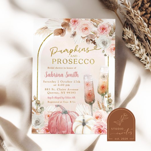 Boho Pink Pumpkin und Prosecco Brautparty Einladung