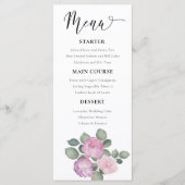 Boho Pink & Purple Floral Wedding Menükarte (Vorderseite)