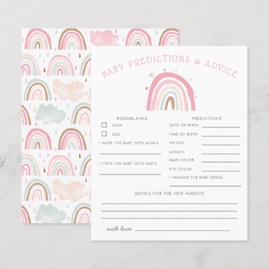 Boho Pink Rainbow Baby Predictions & Advice Card (Vorne/Hinten)
