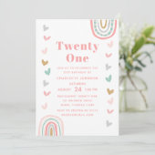 Boho Pink Rainbow Modern 21. Geburtstag Party Einladung (Stehend Vorderseite)